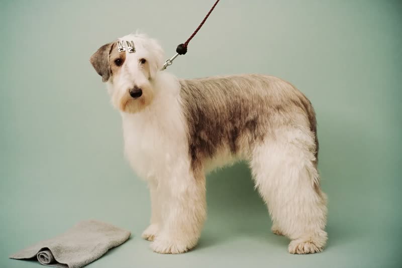 A dog part-way through a clip, coat half trimmed