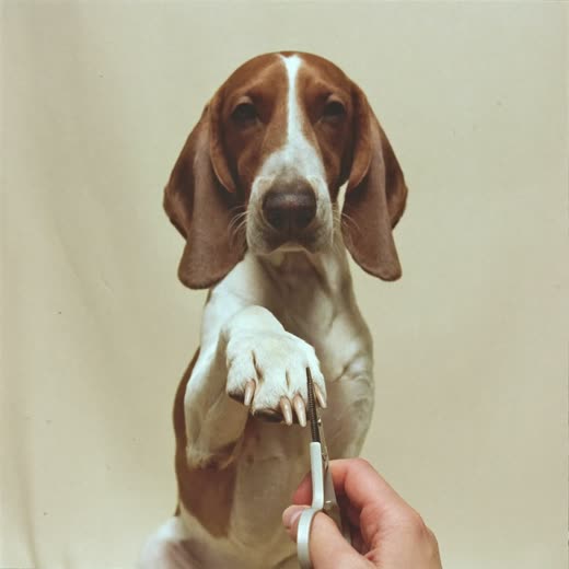 A dog's paw held for a nail trim